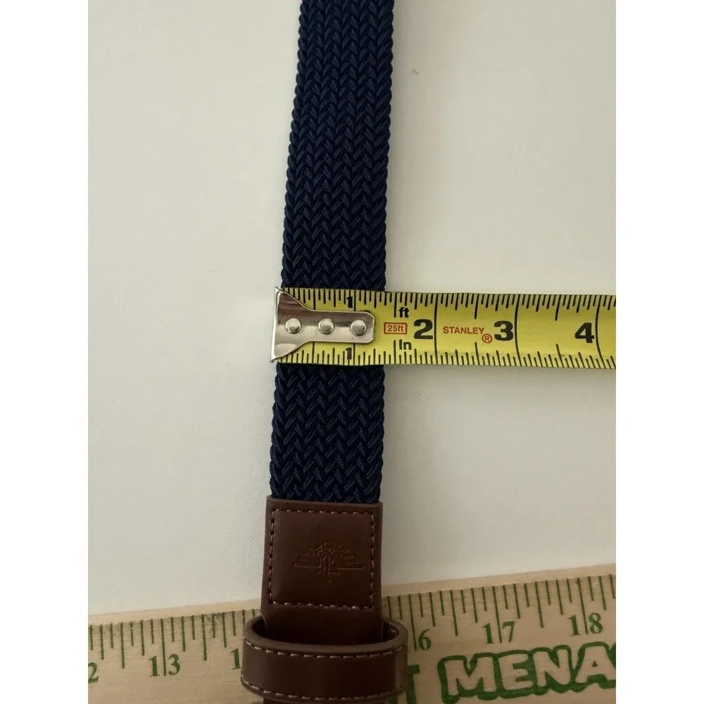 Dockers Belt Stretch Men Navy w/ Brown faux Leather Trim L XL $34 MSRP